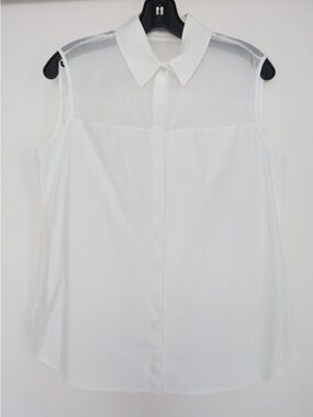 Anne Fontaine White Sleeveless Collared Button-Front Blouse